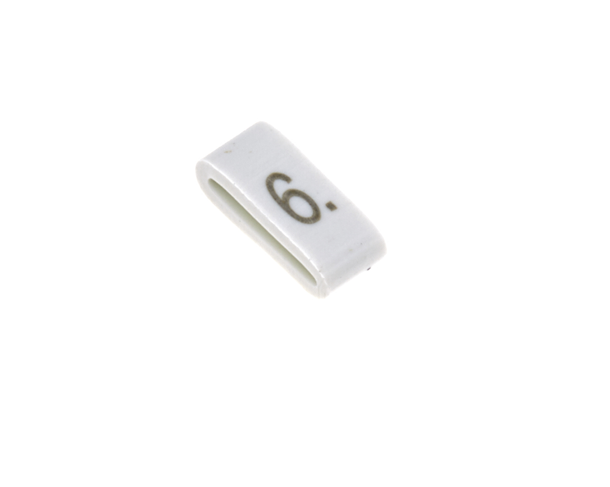 HellermannTyton HODS85 Slide On Cable Markers, Black on White, Pre-printed "6", 1.8 → 6.3mm Cable, 531-07857