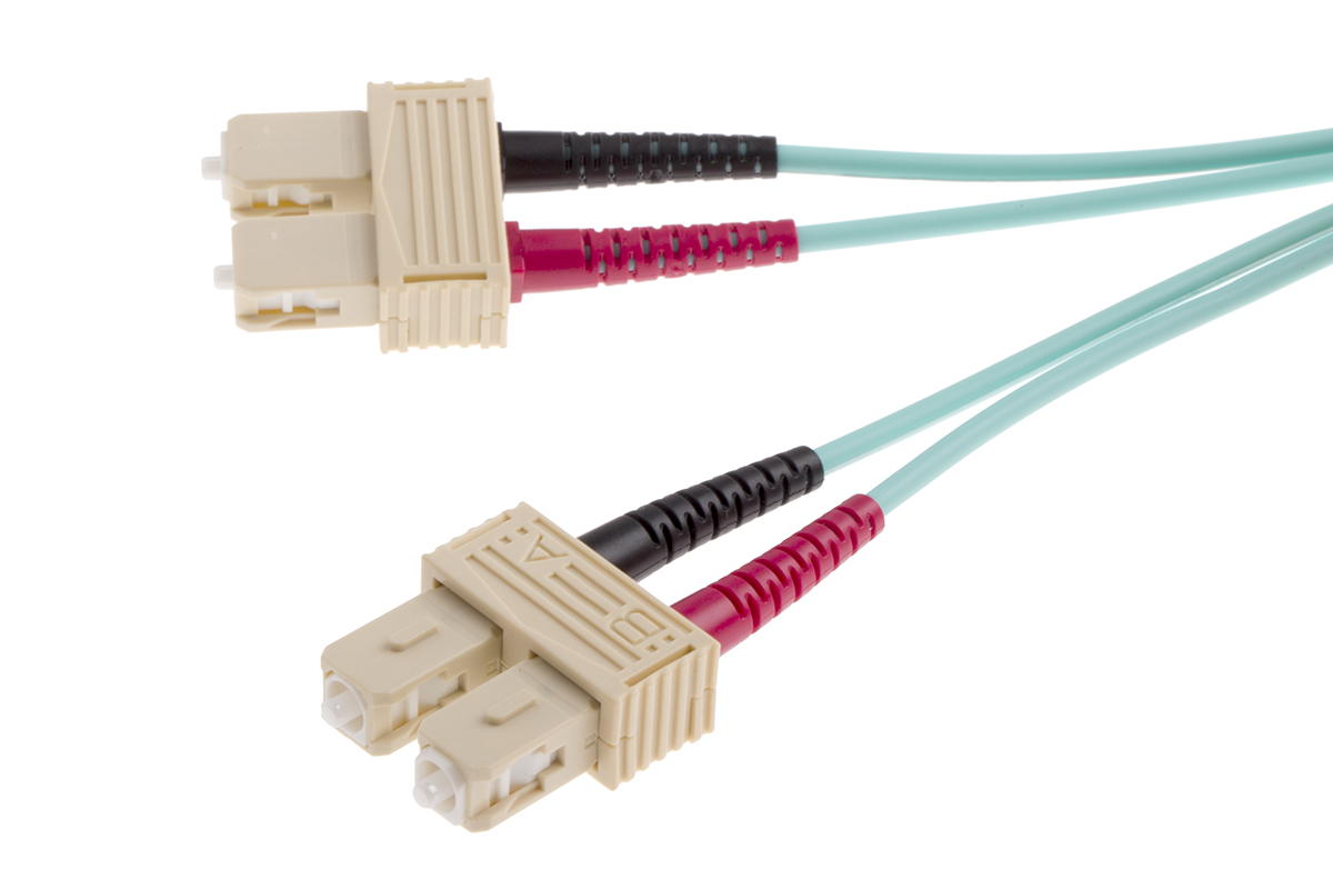 RS PRO SC to SC Duplex Multi Mode OM4 Fibre Optic Cable, 900μm, Blue, 2m