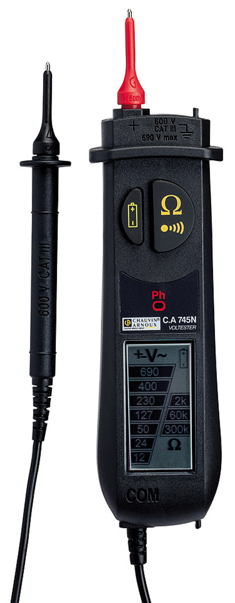 Chauvin Arnoux CA 745N, LCD Voltage Indicator, 690V ac/dc, Continuity Check, Battery Powered, CAT III 600V
