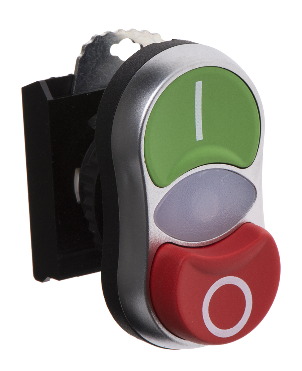 BACO Series Green, Red Illuminated Spring Return Push Button Head, 22mm Cutout, IP66
