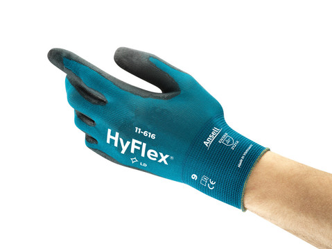 Ansell HyFlex 11-644 Black Nylon, Polyethylene, Spandex Nylon Work Gloves, Size 11, Polyurethane Coating