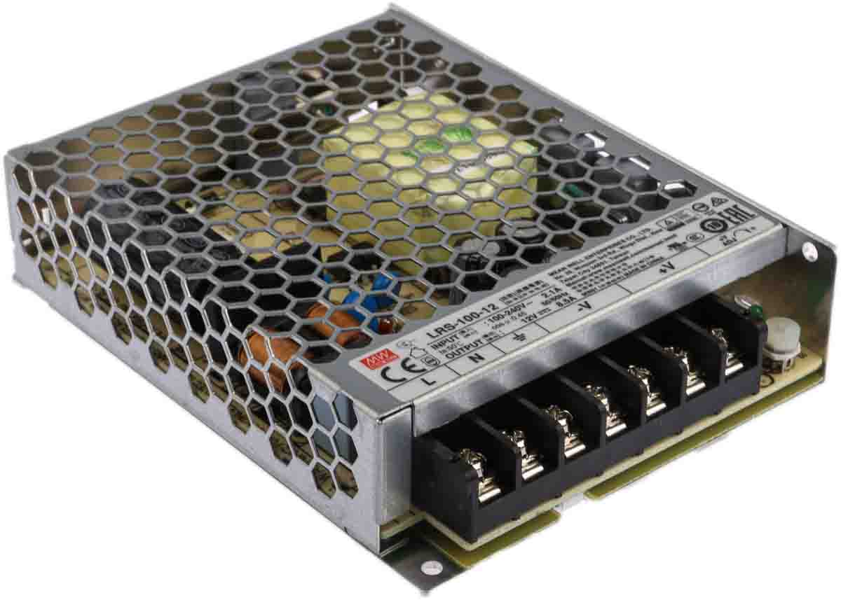 MEAN WELL Switching Power Supply, LRS-100-12, 12V dc, 8.5A, 102W, 1 Output, 120 → 373 V dc, 85 → 264 V ac