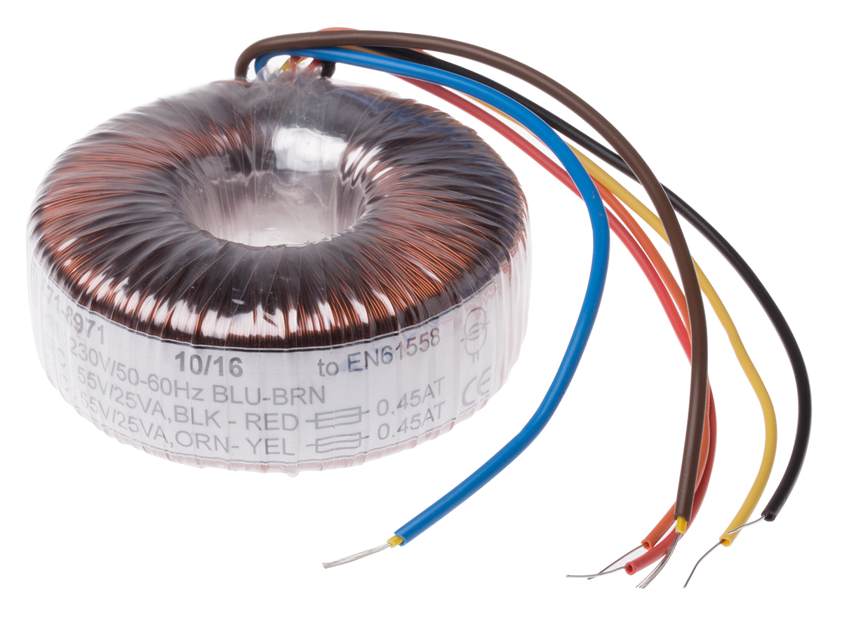 RS PRO 230V ac, 2 x 55V ac Toroidal Transformer, 50VA 2 Output