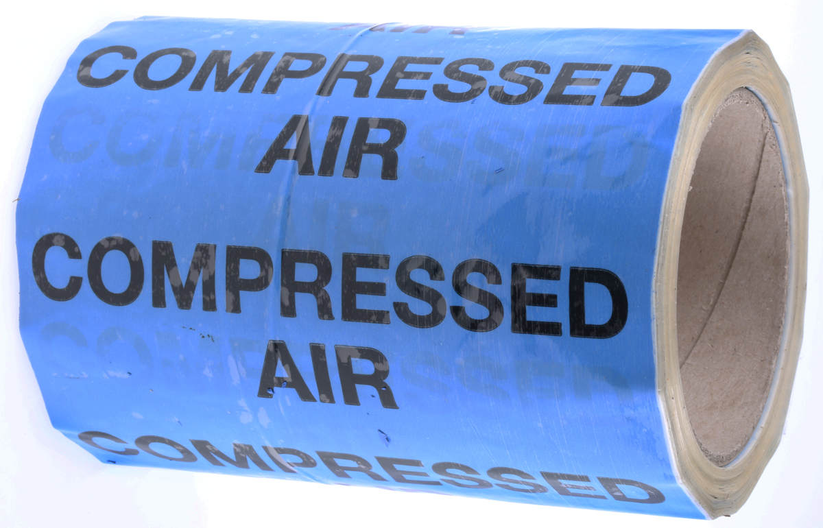 RS PRO Blue PP, Vinyl Pipe Marking Tape, text Compressed Air, Dim. W 150mm x L 33m