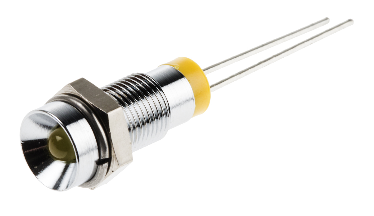RS PRO Yellow Panel Mount Indicator, 2V dc, 6mm Mounting Hole Size, Lead Pin Termination