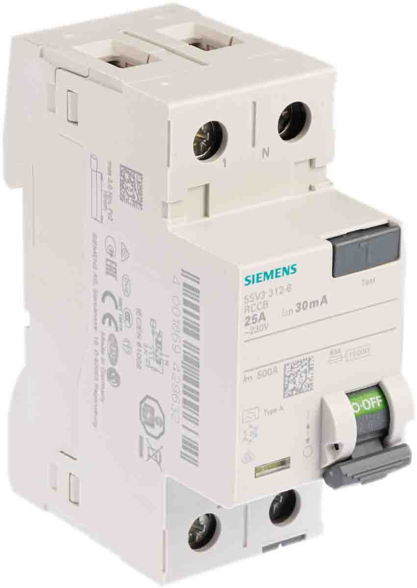 Siemens 5SV3 RCCB, 25A, 2 Pole, 30mA, Type A