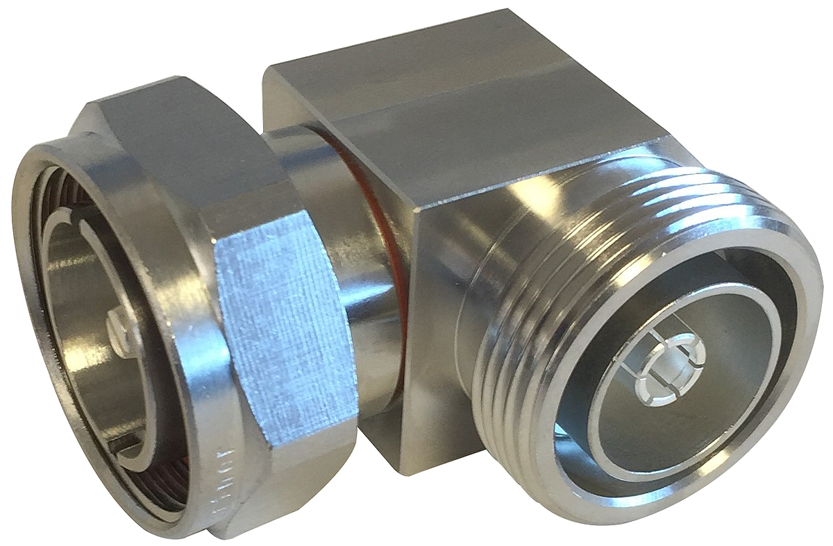 Telegartner Right Angle 50Ω RF Adapter 7/16 Plug to 7/16 Socket 6GHz