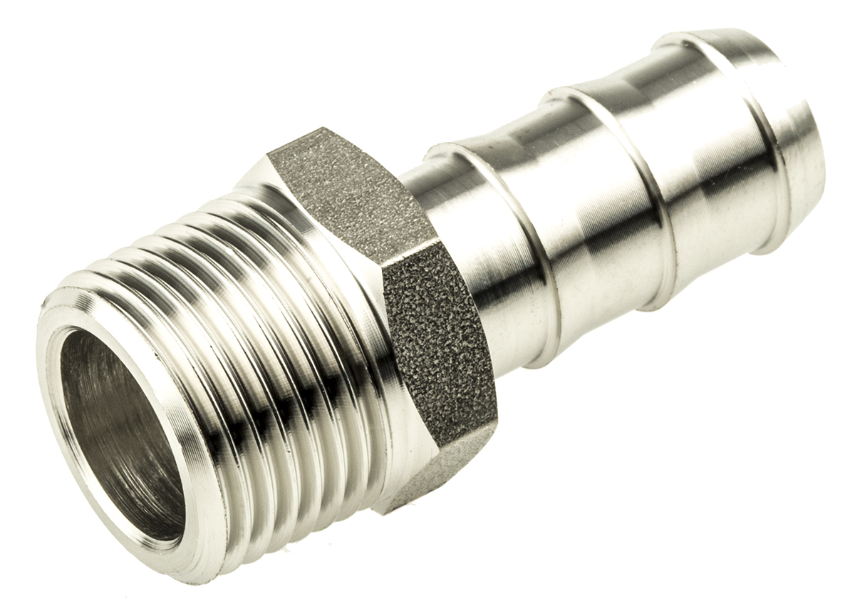 Legris Stainless Steel Pipe Fitting, Straight Hexagon Tailpiece Adapter, Male R 3/8in x Male