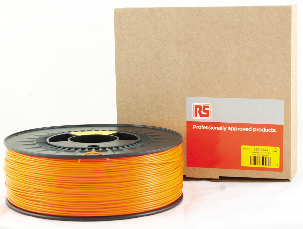 RS PRO 1.75mm Orange ABS 3D Printer Filament, 1kg
