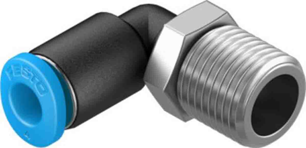 Festo Elbow Threaded Adaptor, R 1/8 Male to Push In 4 mm, Threaded-to-Tube Connection Style, 130764