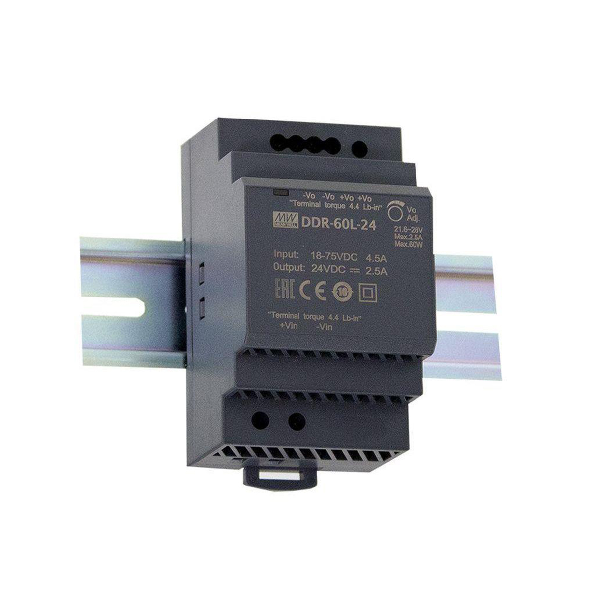 MEAN WELL DDR-60 DC-DC Converter, 15V dc/ 4A Output, 60W, DIN Rail Mount, +85°C Max Temp -40°C Min Temp