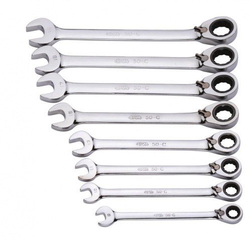 SAM 8-Piece Combination Ratchet Spanner Set, 8 → 19 mm