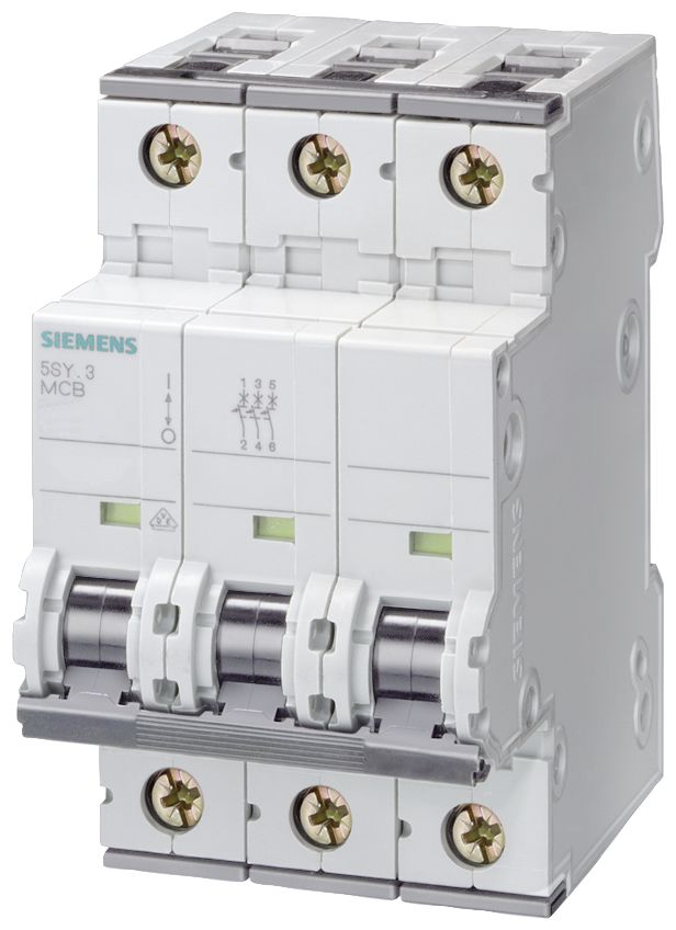 Siemens Sentron 5SY4 MCB, 3P, 50A Curve D, 400V AC, 10 kA Breaking Capacity