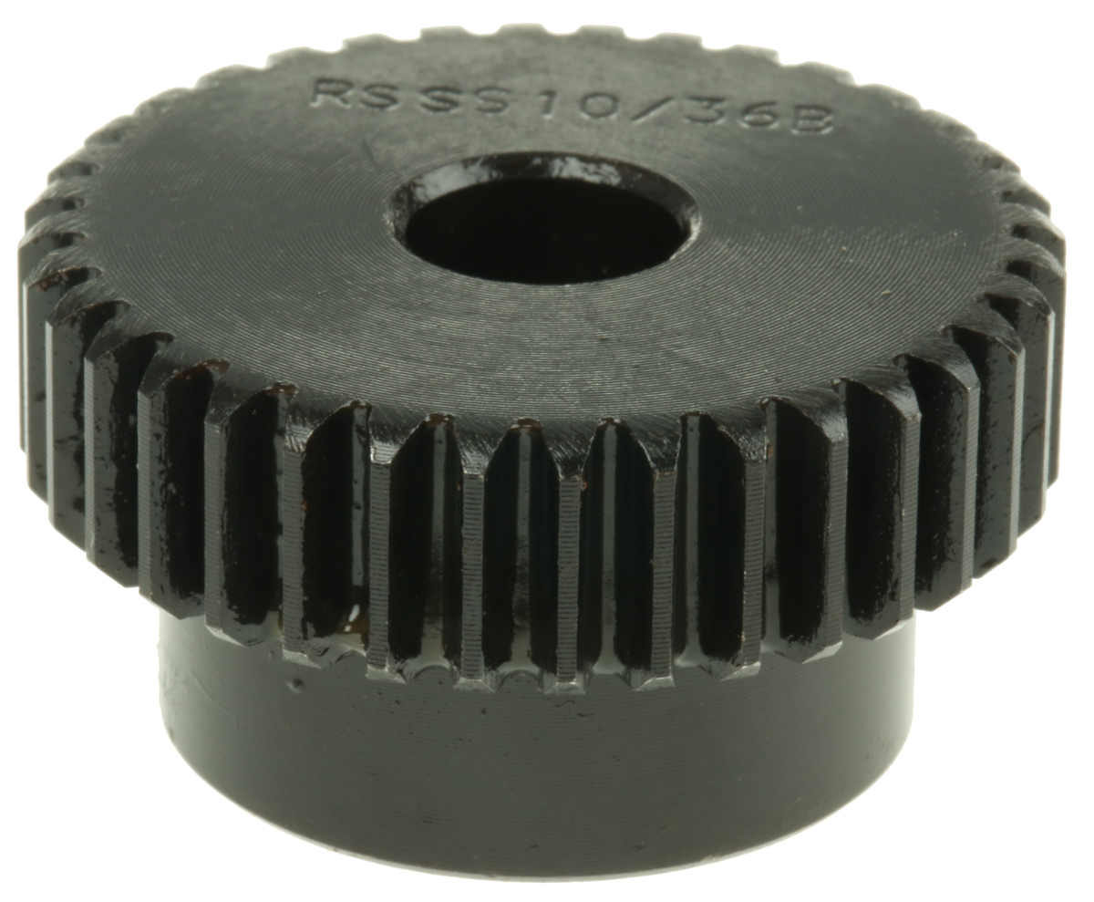 RS PRO Steel 36 Teeth Spur Gear, 1 Module, 10mm Bore Diam, 36mm Pitch Diam, 28mm Hub Diam