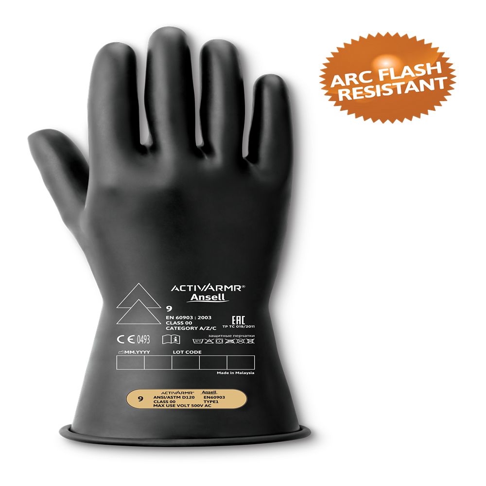 Ansell RIG0011B Black Natural Rubber Latex Sweatshirt & Fleeces, Size 09, Palm Coating