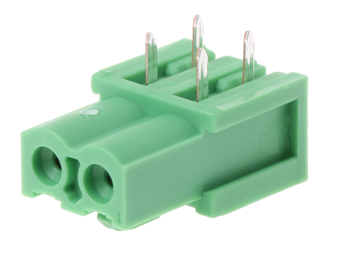 Phoenix Contact, 5.08mm Pitch, IC 2.5/ 2-G-5.08, 2 Way, Right Angle, Pluggable Terminal Block, Inverted Header, Through