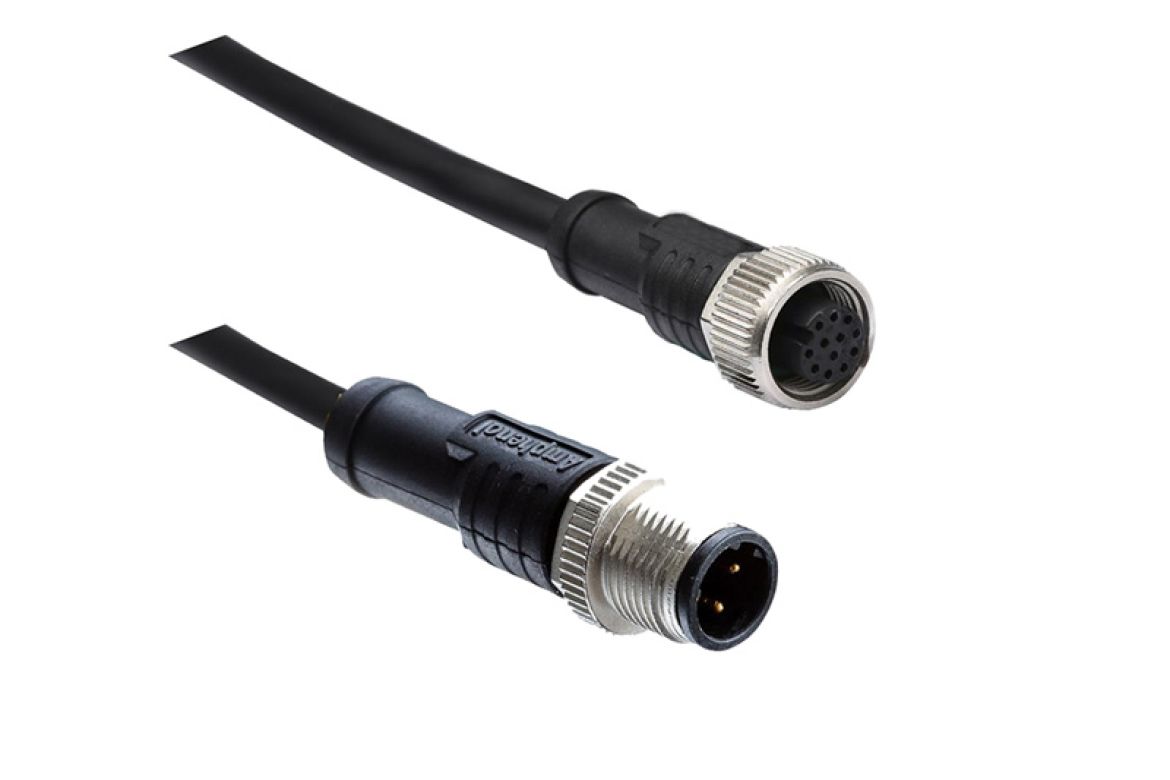 Amphenol Industrial Male 5 way M12 to Female 5 way M12 Connector Cable, 1000 mm