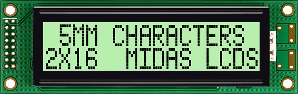 Midas MC21605B6WK-GPTLY-V2 Alphanumeric LCD Alphanumeric Display, 2 Rows by 16 Characters