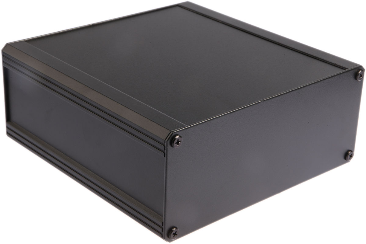 RS PRO Black Extruded Aluminium Heat Sink Case, IP40, Black Lid, 200 x 100 x 86mm