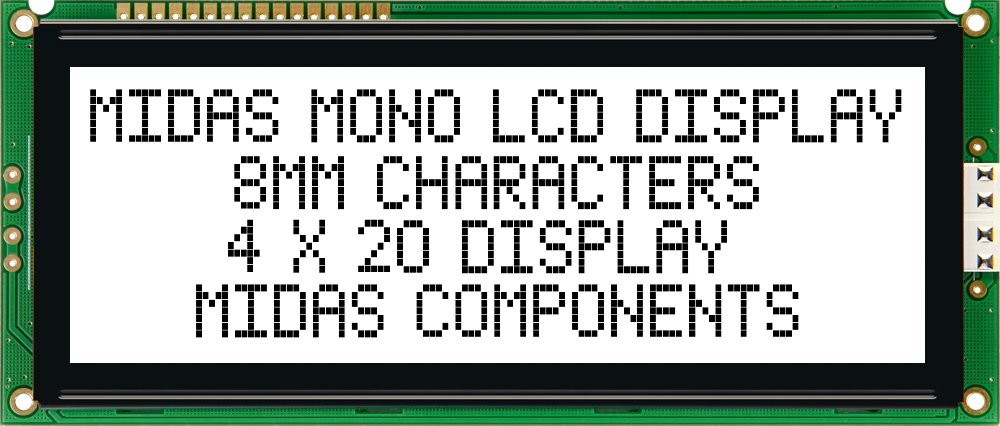 Midas MC42008A6W-FPTLW Alphanumeric LCD Alphanumeric Display, 4 Rows by 20 Characters