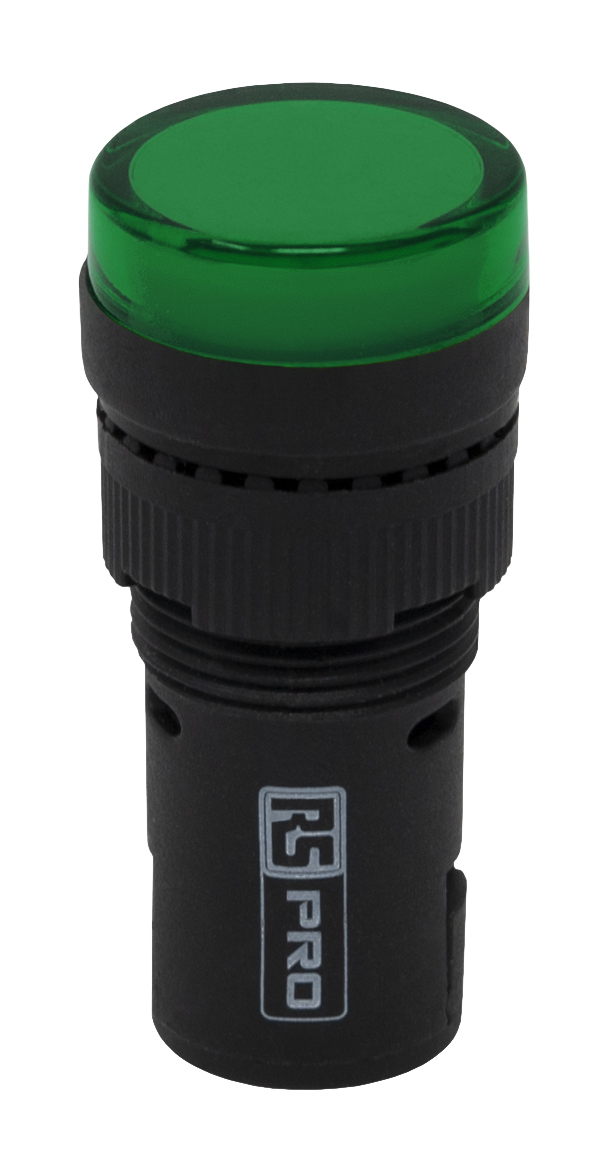 RS PRO, Panel Mount Green LED Pilot Light, 16mm Cutout, IP40, Round, 120V ac/dc