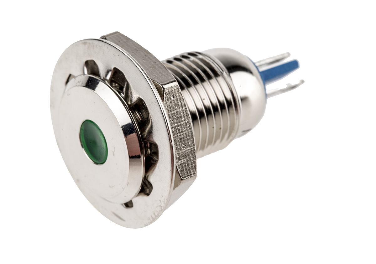 RS PRO Green Panel Mount Indicator, 24V, 12mm Mounting Hole Size, Lead Wires Termination, IP67