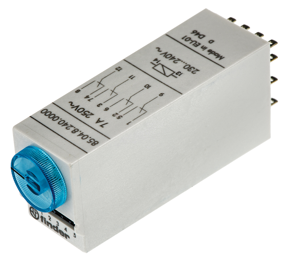 Finder 85 Series Series Plug In Timer Relay, 230V ac, 4-Contact, 0.05 → 100 s, 3 → 100min, 4PDT