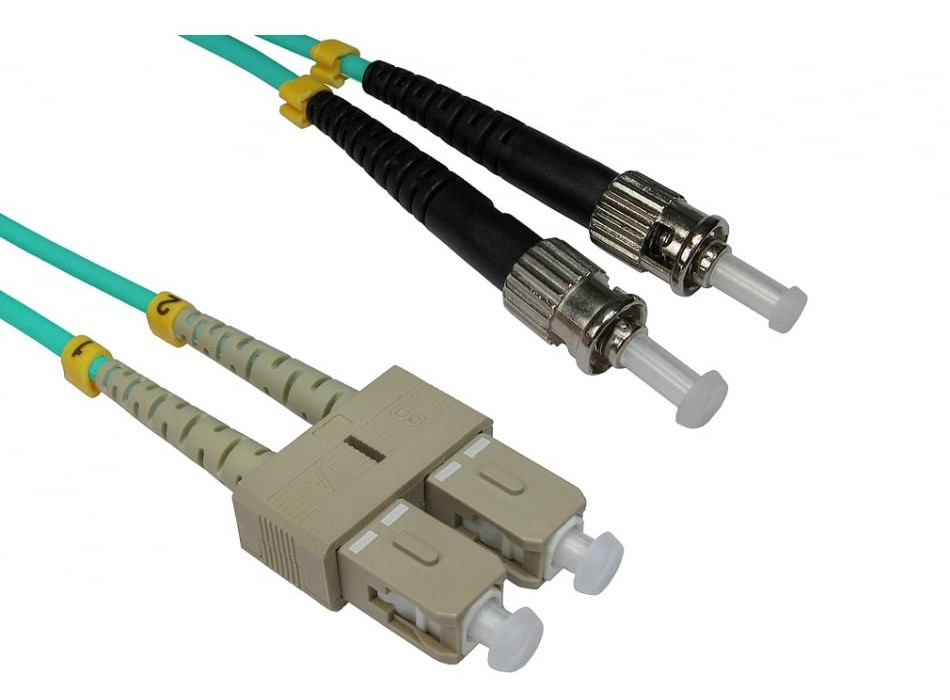 RS PRO ST to SC Duplex Multi Mode OM3 Fibre Optic Cable, 3mm, Light Blue, 2m