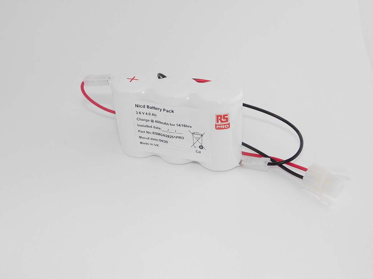 RS PRO 3.6V NiCd Rechargeable Battery Pack, 4Ah - Pack of 1