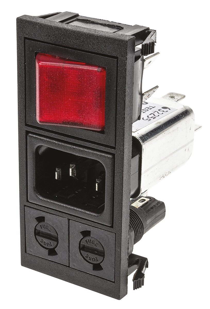 Bulgin 10A, 250 V ac Male Snap-In IEC Filter 2 Pole BZV03/A0620/06 2 Fuse