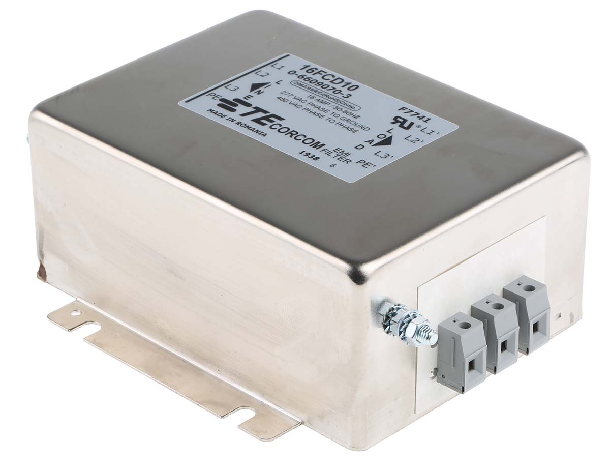 TE Connectivity, Corcom FCD 16A 480 V ac, Flange Mount Power Line Filter, Terminal Block 3 Phase