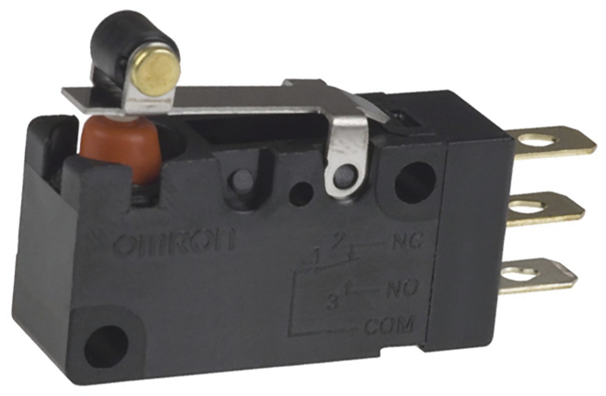 Omron Short Roller Lever Micro Switch, Solder Terminal, 100 mA @ 30 V dc, SPDT, IP67