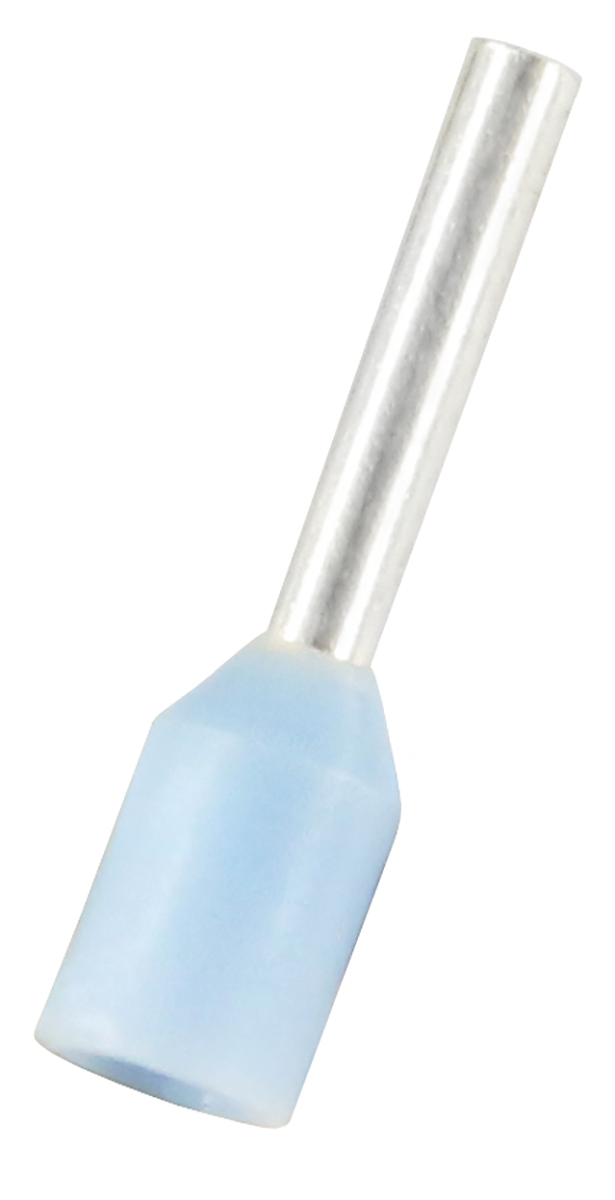 RS PRO Insulated Crimp Bootlace Ferrule, 6mm Pin Length, 0.8mm Pin Diameter, 0.25mm² Wire Size, Light Blue