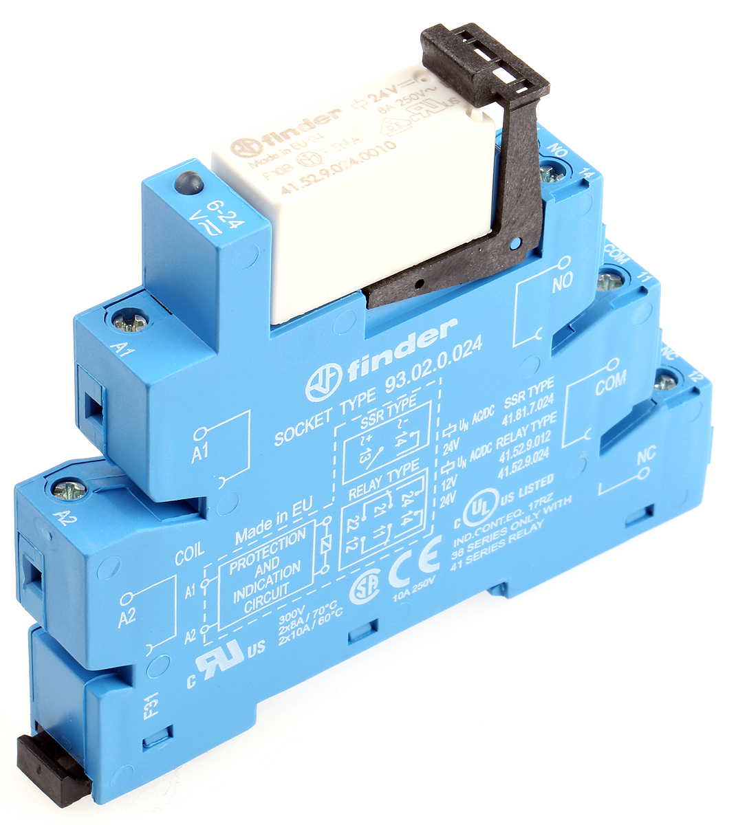 Finder 38 Series Interface Relay, DIN Rail Mount, 24V ac/dc Coil, DPDT, 2-Pole