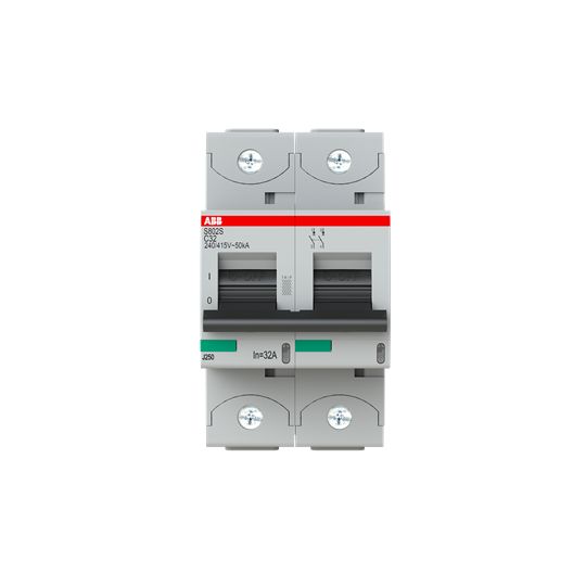ABB S802 Circuit Breaker, 2P, 32A Curve C, 690V AC, 250V DC, 50 kA Breaking Capacity