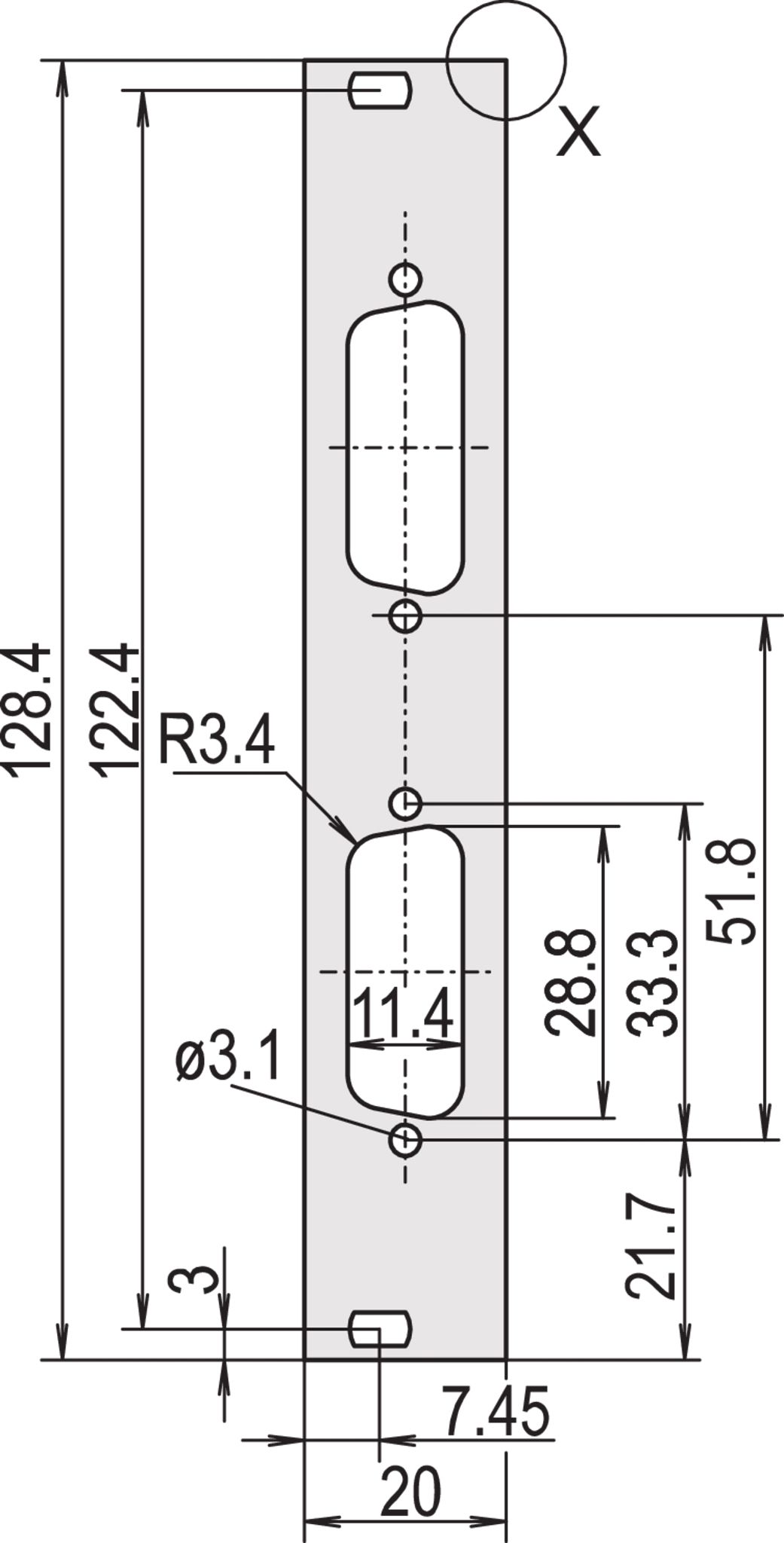 nVent SCHROFF 30118 Series Aluminium Front Panel, 128.4 x 19.98mm