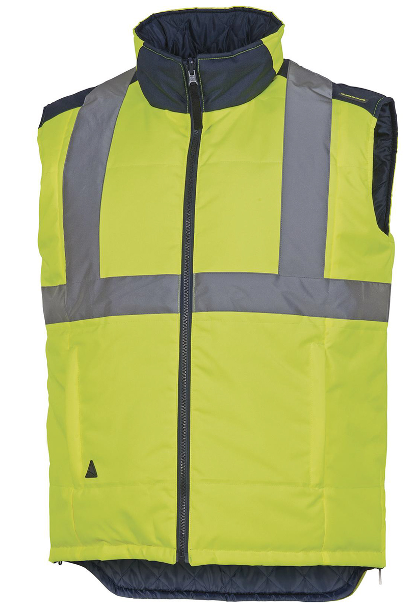 Delta Plus Fluorescent Yellow-Navy Blue Polyurethan-coated Oxford Hi Vis Vest, XL