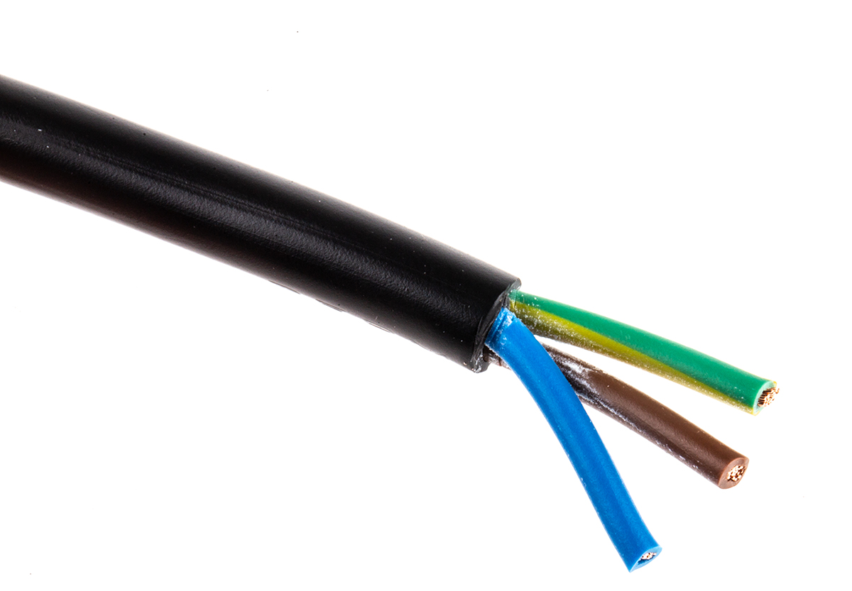 RS PRO 2183Y 0.75 mm² 3 Core Power Cable, H03VV-F, Black PVC, 100m