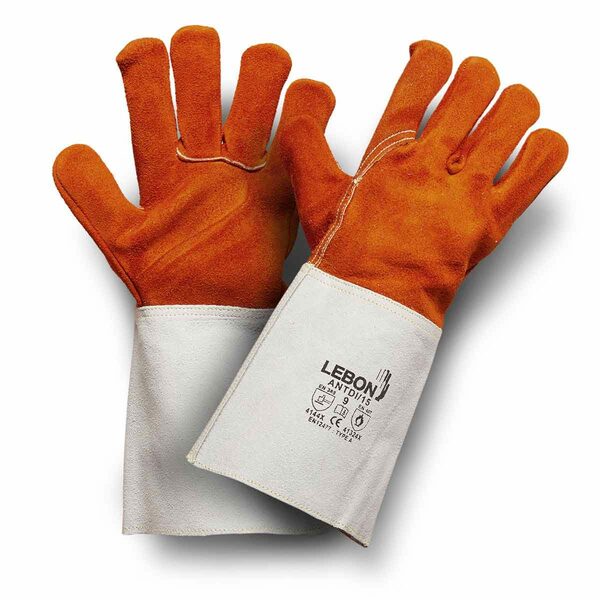 Lebon Protection ANTDI/15 Orange Leather Leather Welding Gloves, Size 10, Uncoated Coating