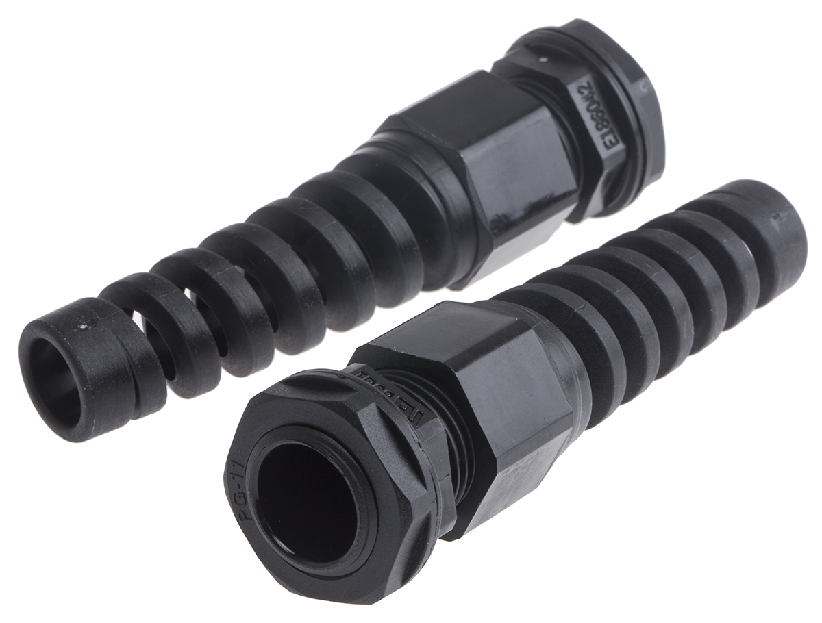 RS PRO Black Nylon Cable Gland, PG11 Thread, 5mm min., 10mm max., IP68