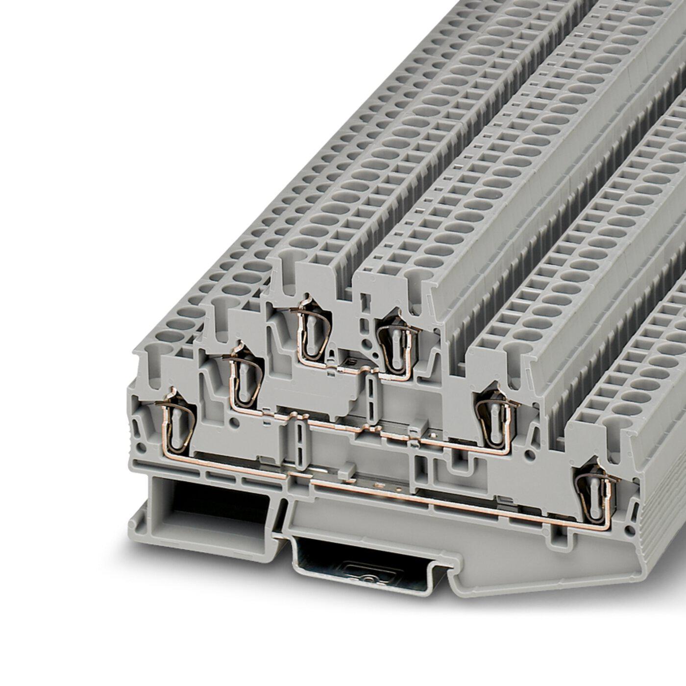 Phoenix Contact Clipline Series Grey Feed Through Terminal Block, 4mm², Triple-Level, Spring Clamp Termination