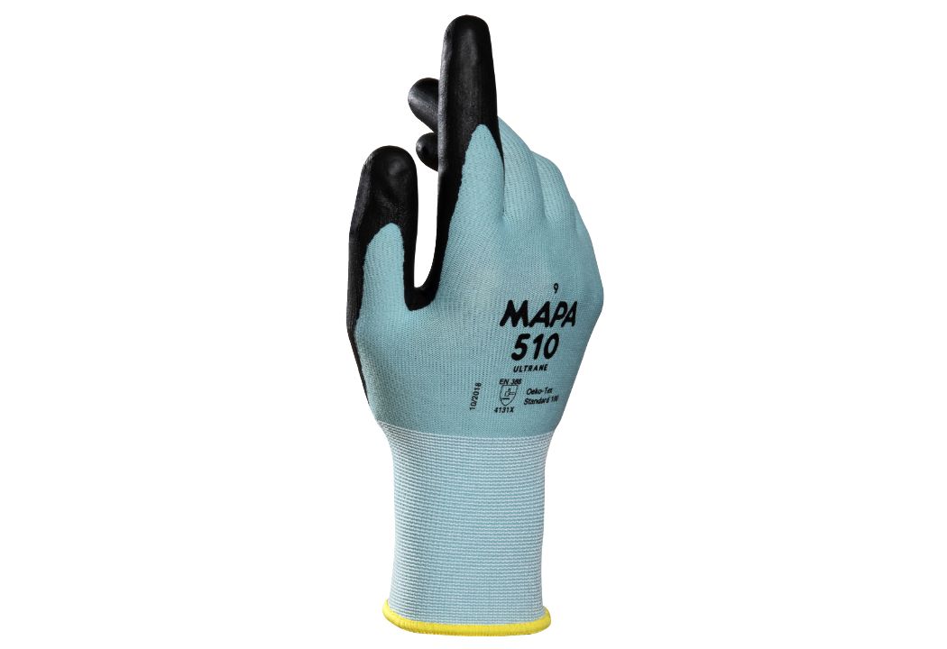 Mapa ULTRANE 510 Green Polymer Work Gloves, Size 8, Aqua Polymer Foam Coating