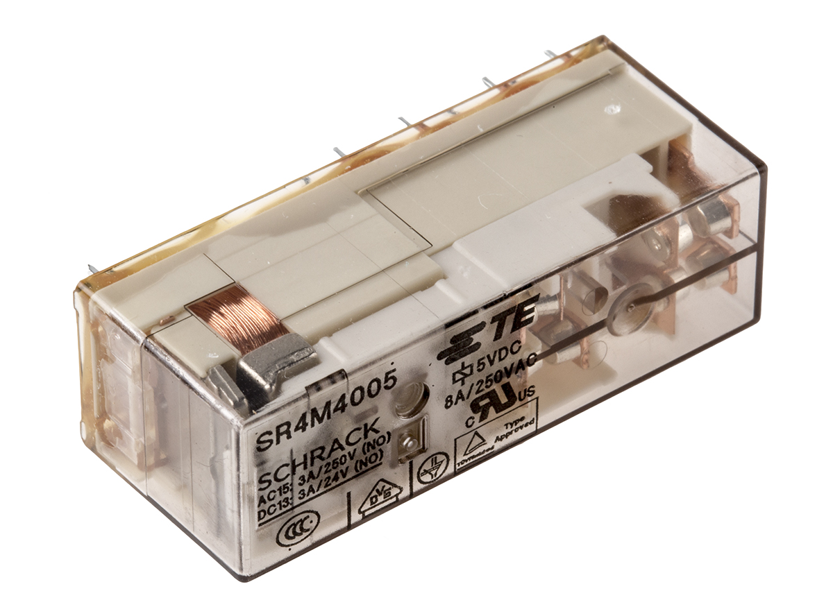 TE Connectivity PCB Mount Force Guided Relay, 5V dc Coil Voltage, 4 Pole, 3PST, SPST