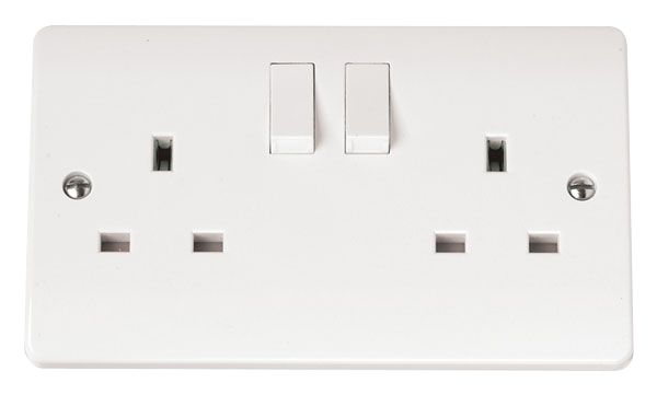 RS PRO White 2 Gang Plug Socket, 2 Poles, 13A, BS 1363, Indoor Use
