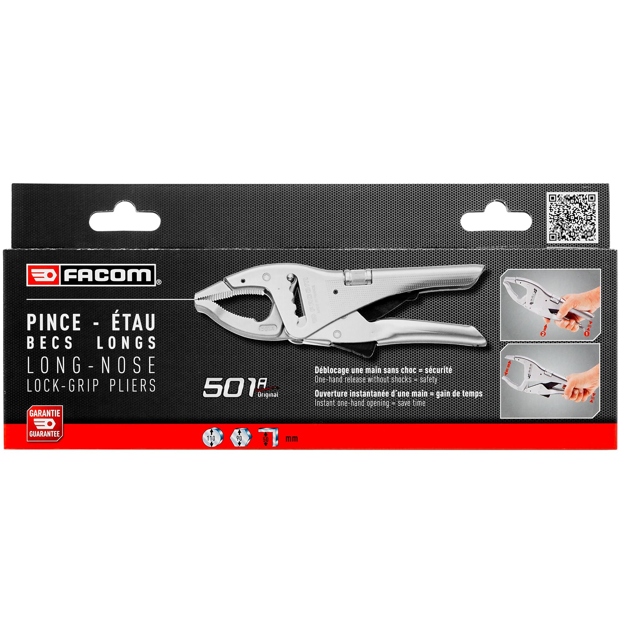 Facom 501APB Locking Pliers, 250 mm Overall, Lock Grip Tip, 17mm Jaw