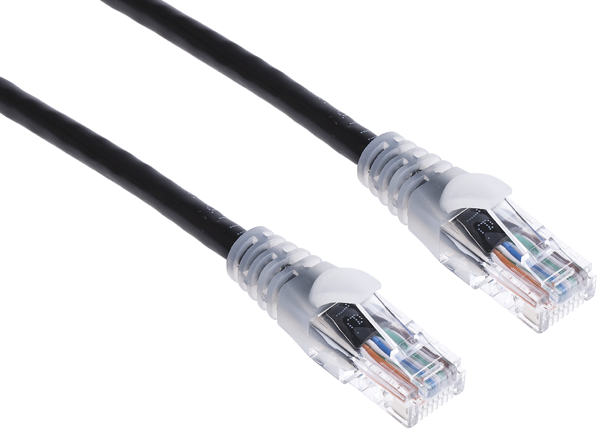 RS PRO, 3m Cat5e, Black RJ45 to Male RJ45 Male, U/UTP Unshielded, Terminated PVC Sheath