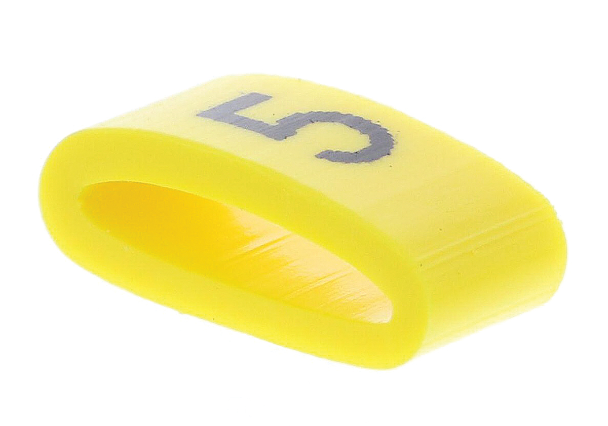 HellermannTyton Ovalgrip Slide On Cable Markers, Black on Yellow, Pre-printed "5", 2.5 → 6mm Cable, 901-10483