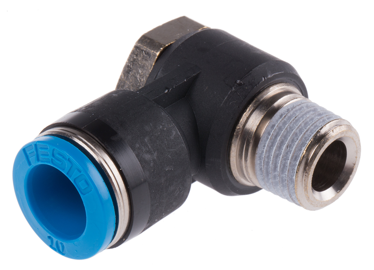 Festo QS Series Elbow Threaded Adaptor, R 1/4 Male to Push In 10 mm, Threaded-to-Tube Connection Style, 153092