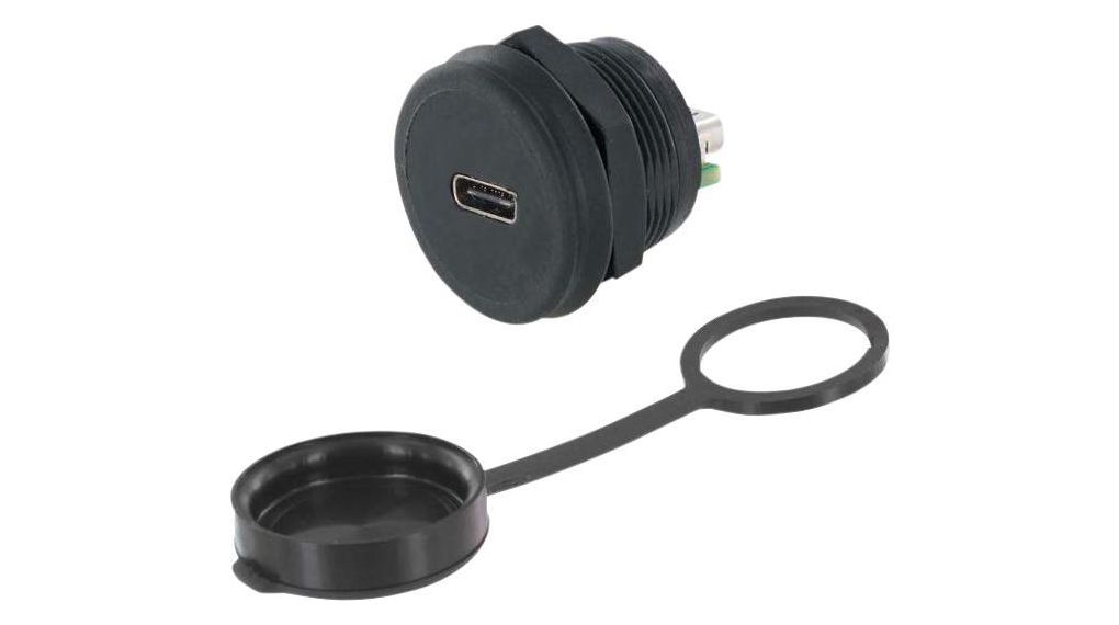 Encitech Connectors Straight, Front Mount, Socket- Dual Port Type USB 3.1 Type C USB 3.1 IP67 USB Connector