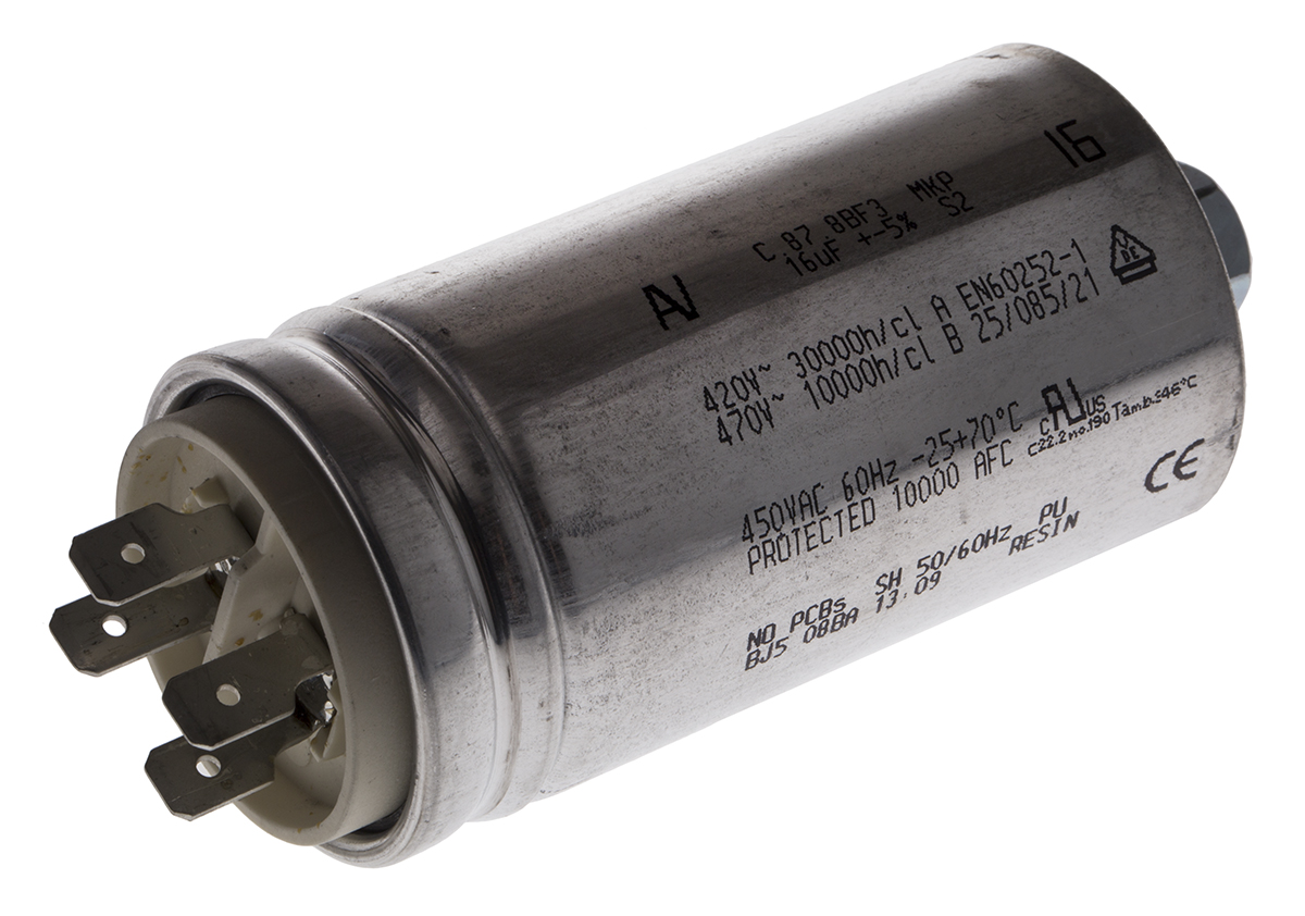 KEMET C87 Polypropylene Film Capacitor, 450V ac, ±5%, 16μF